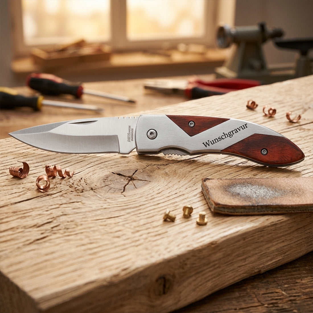 Klappmesser mit Gravur - Taschenmesser inkl. Holzgriff & Güreletui