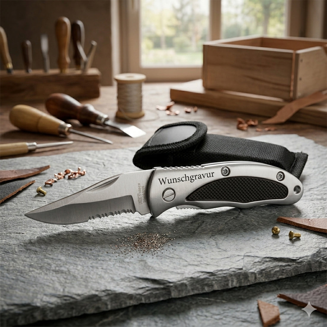 Klappmesser mit Gravur - Einhandmesser inkl. Etui