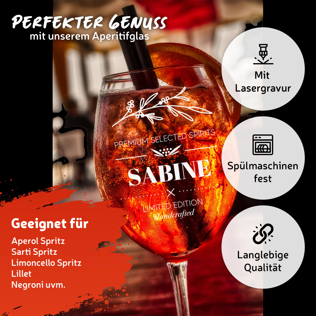 Trinkglas 460 ml für Cocktails & Longdrinks mit Gravur