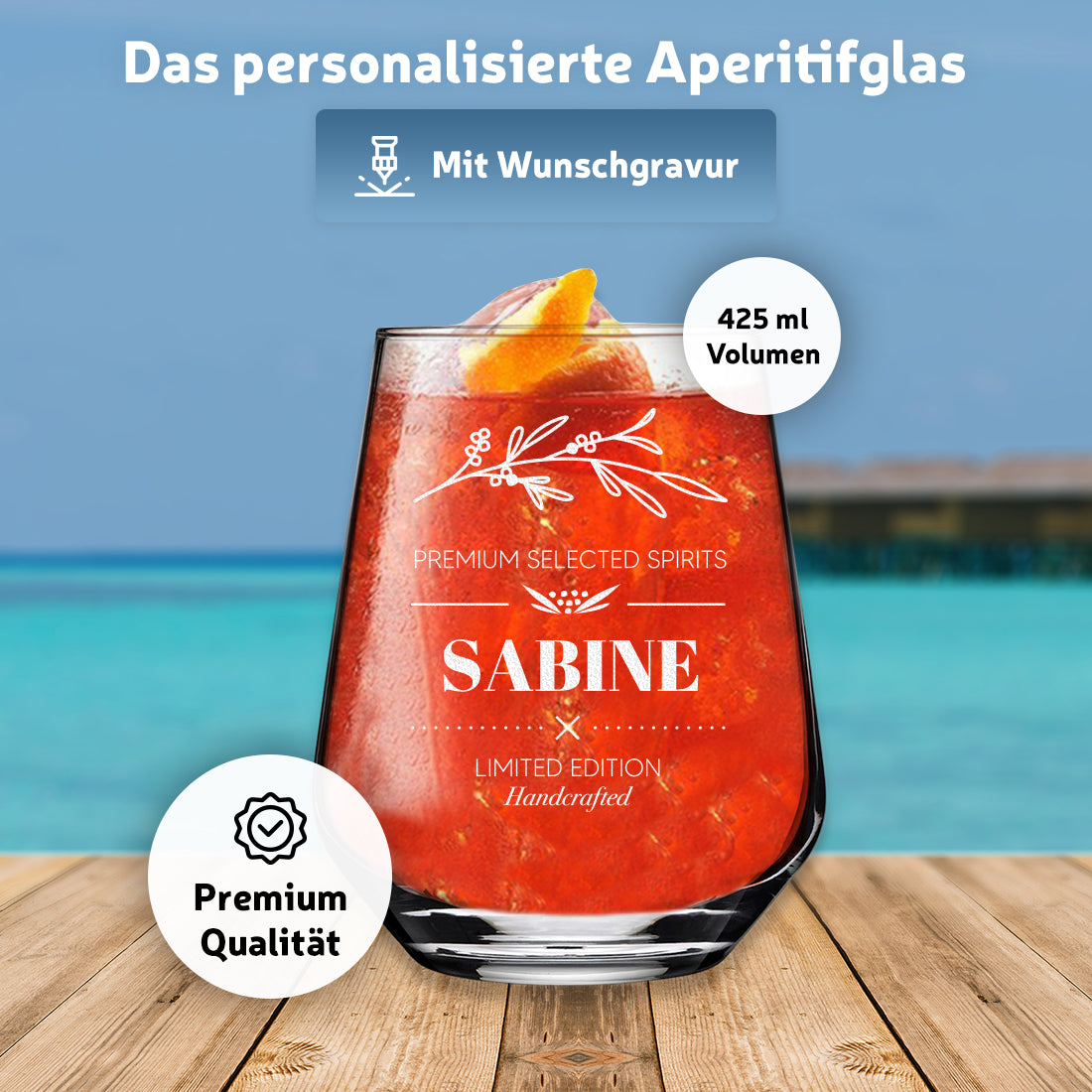 Elegantes Aperitif Glas 425 ml mit Gravur - ideal für Frauen