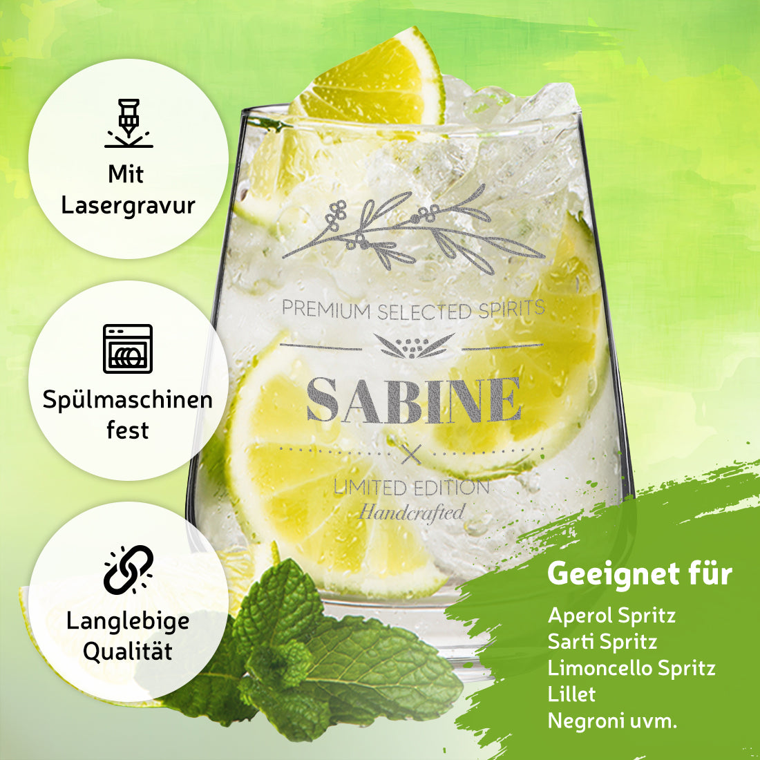 Elegantes Aperitif Glas 425 ml mit Gravur - ideal für Frauen