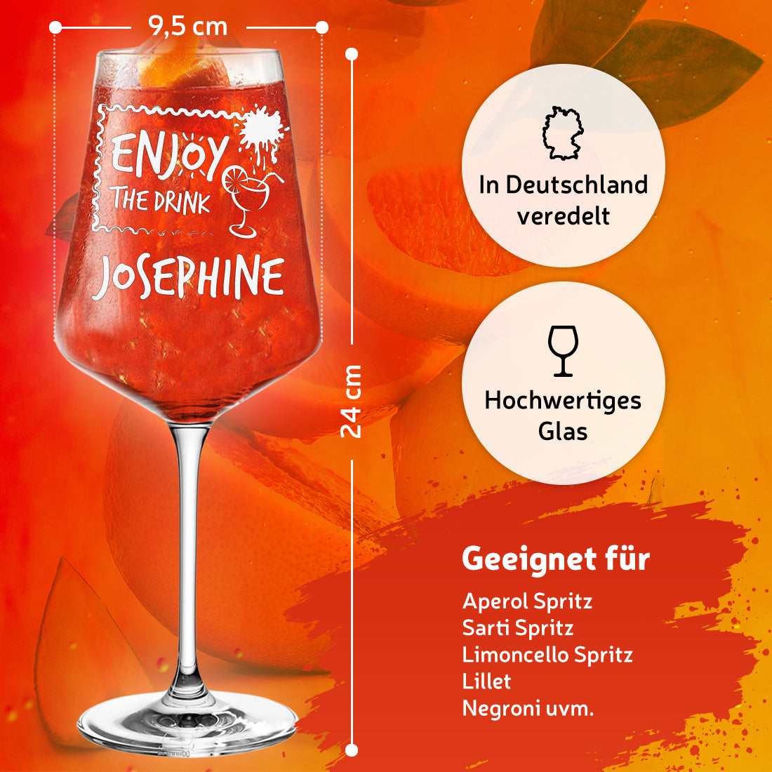 Cocktailglas für Drinks mit Gravur "Enjoy the drink"