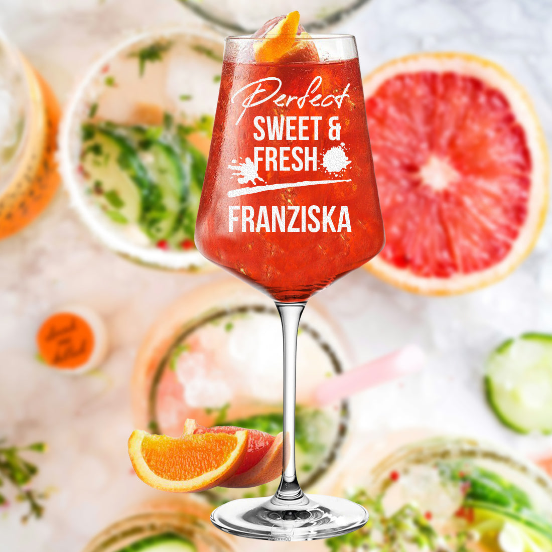 Aperol Spritz Glas mit Gravur "Perfect sweet & fresh"