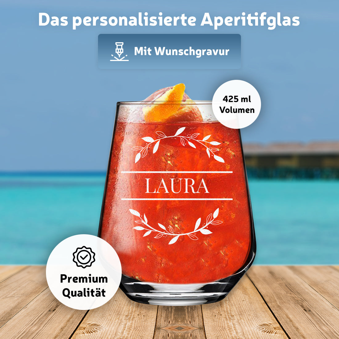 Cocktailglas elegant 425 ml mit personalisierter Gravur - Motiv "Blumenkreis"