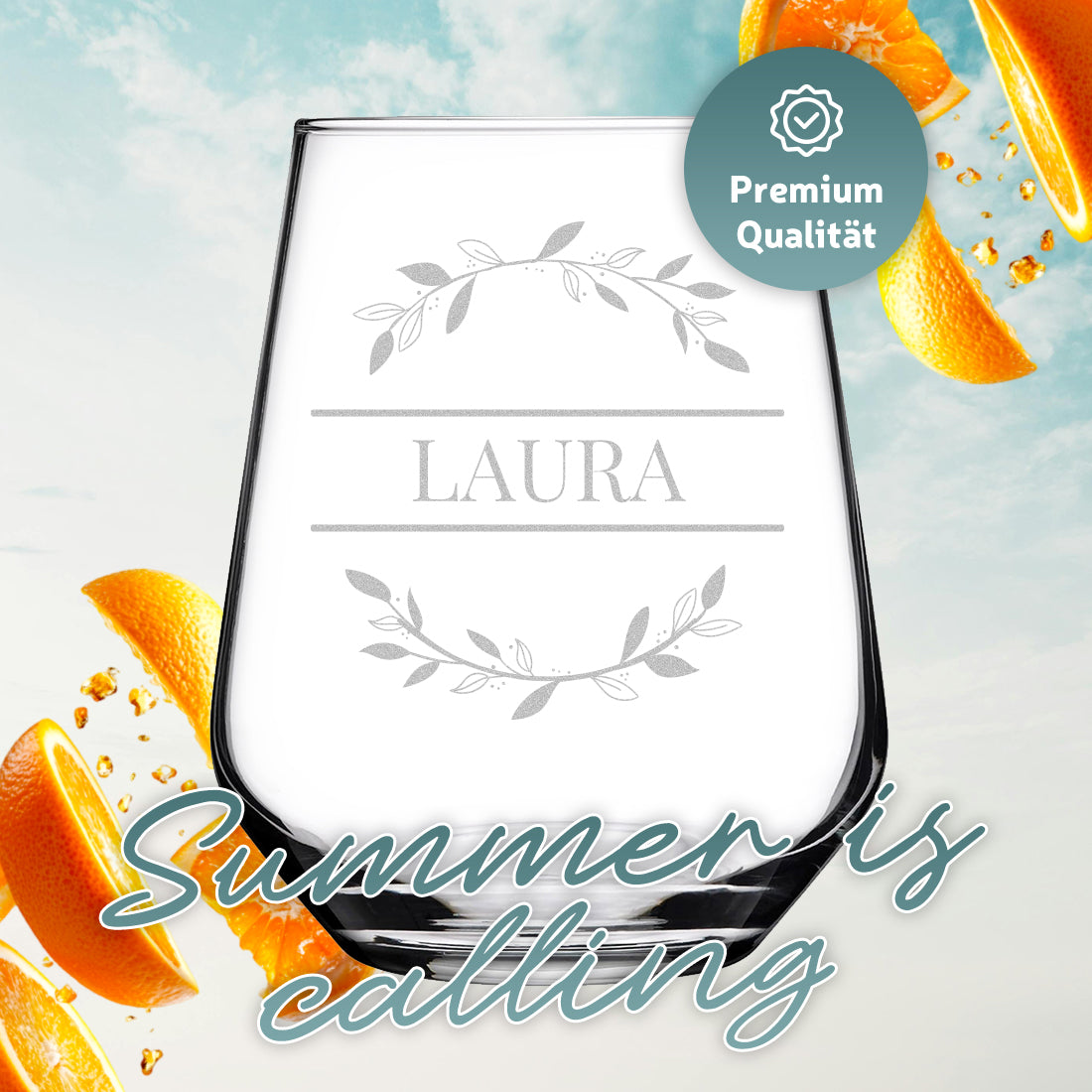 Cocktailglas elegant 425 ml mit personalisierter Gravur - Motiv "Blumenkreis"