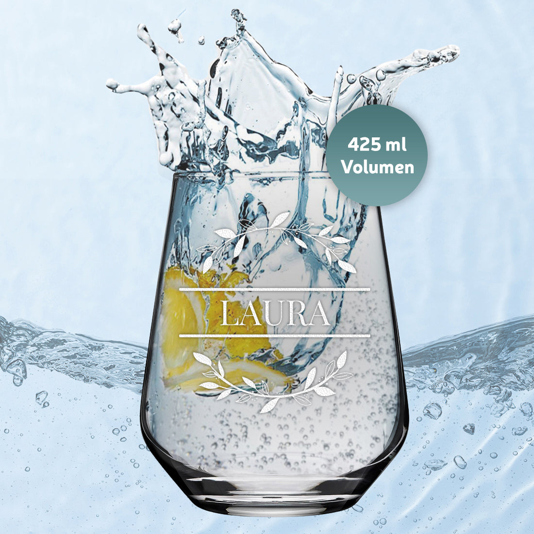 Cocktailglas elegant 425 ml mit personalisierter Gravur - Motiv "Blumenkreis"