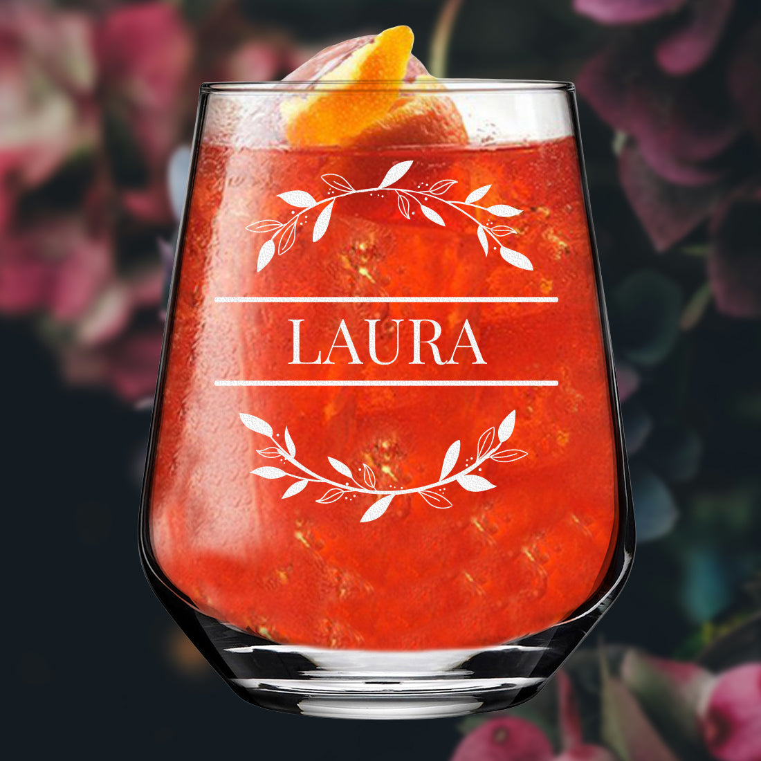 Cocktailglas elegant 425 ml mit personalisierter Gravur - Motiv "Blumenkreis"