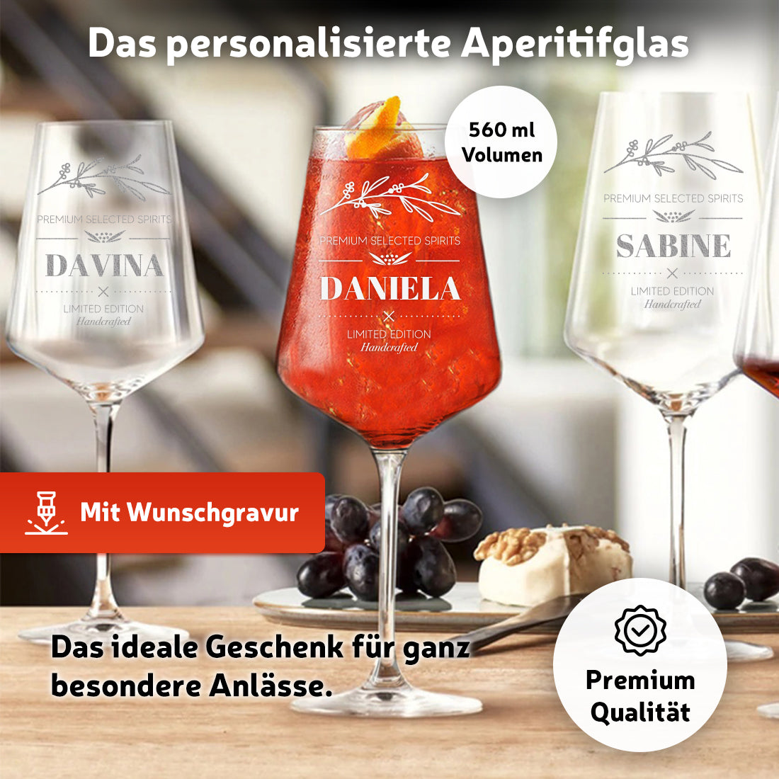 Modernes Aperitif Glas 560 ml mit Wunschgravur für Frauen