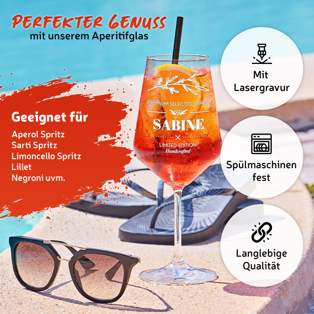 Modernes Aperitif Glas 560 ml mit Wunschgravur für Frauen