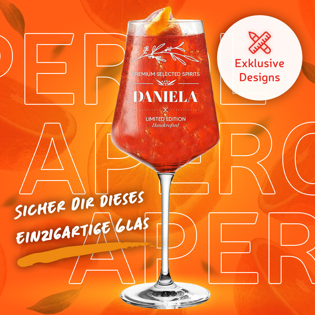 Modernes Aperitif Glas 560 ml mit Wunschgravur für Frauen
