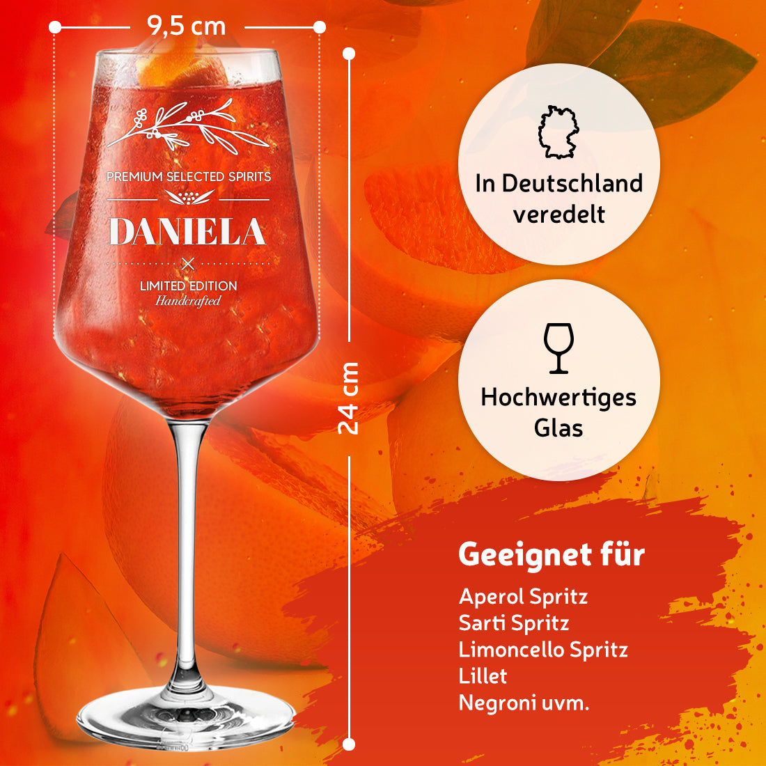 Modernes Aperitif Glas 560 ml mit Wunschgravur für Frauen
