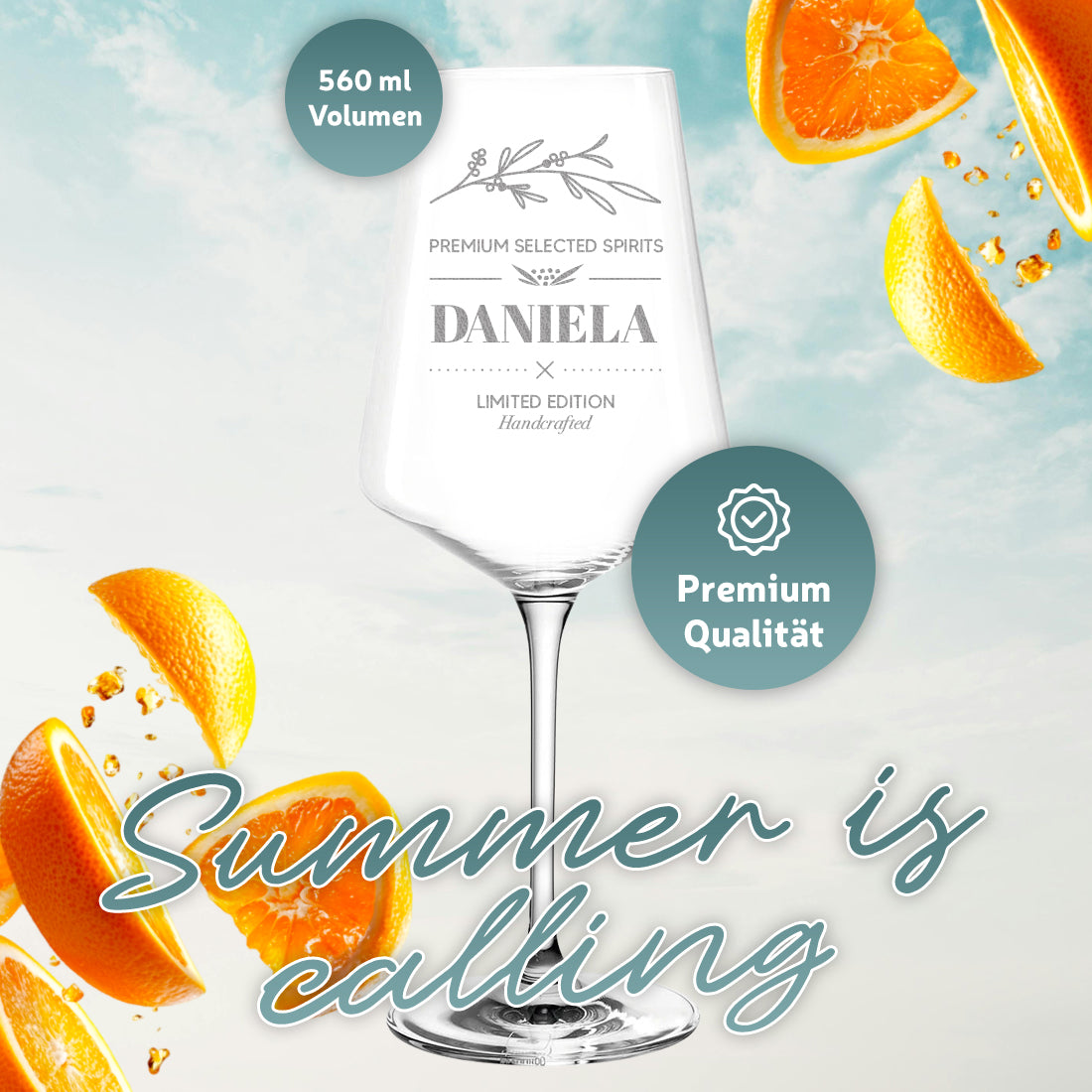Modernes Aperitif Glas 560 ml mit Wunschgravur für Frauen