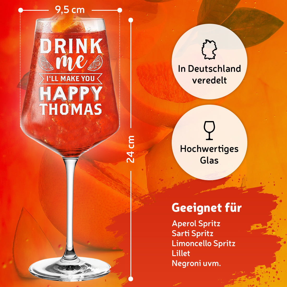 Aperol Spritz Cocktailglas mit personalisierter Gravur