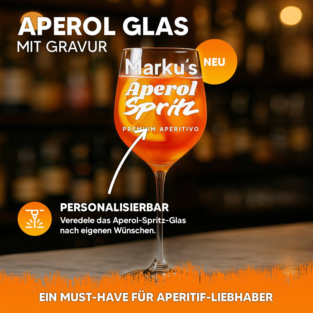 Modernes Aperol Spritz Glas 440 ml mit personalisierter Gravur