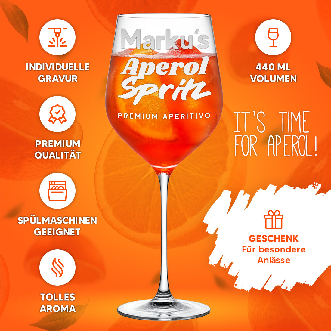 Modernes Aperol Spritz Glas 440 ml mit personalisierter Gravur