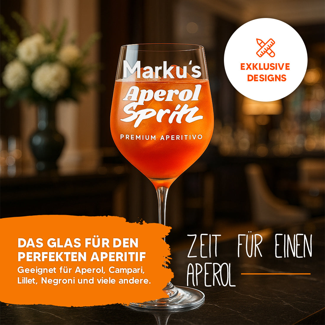 Modernes Aperol Spritz Glas 440 ml mit personalisierter Gravur
