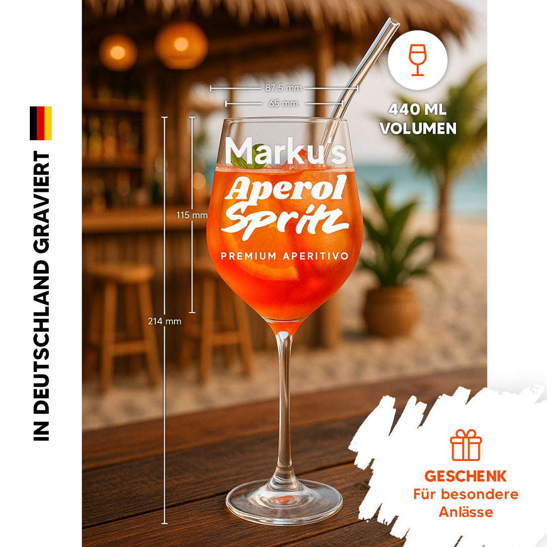 Modernes Aperol Spritz Glas 440 ml mit personalisierter Gravur