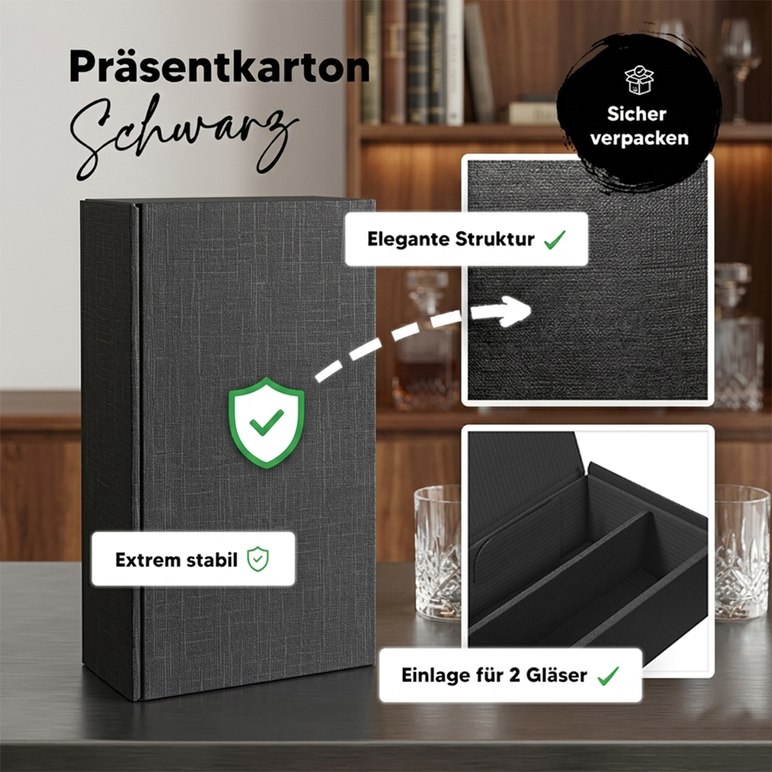Schwarze Premium-Präsentbox - 360 x 185 x 95 mm