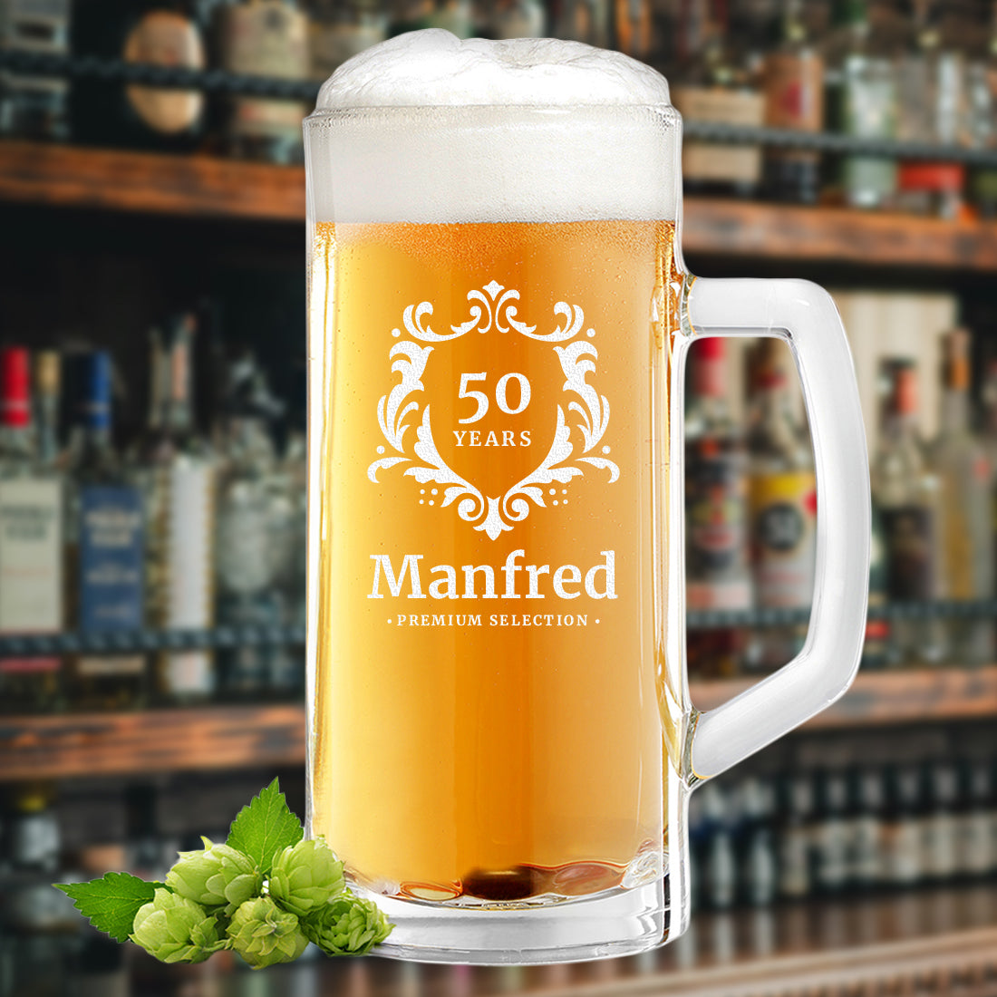 Bierseidel Krug 0,5 Liter mit personalisierter Gravur - Geburtstagsgeschenk