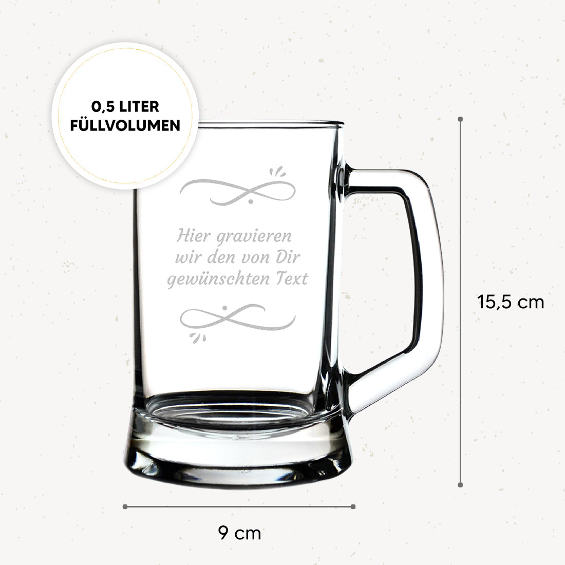 Bierkrug 0,5 Liter Geschenk aus Glas mit Wunschgravur