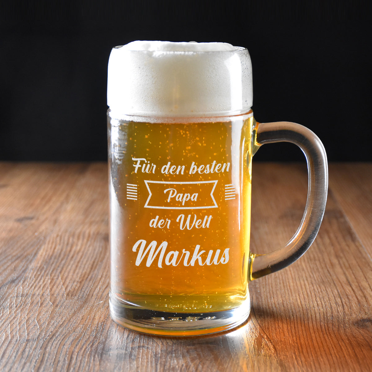 Maßkrug 1 Liter klassisch mit Gravur - "Für den besten Papa der Welt"
