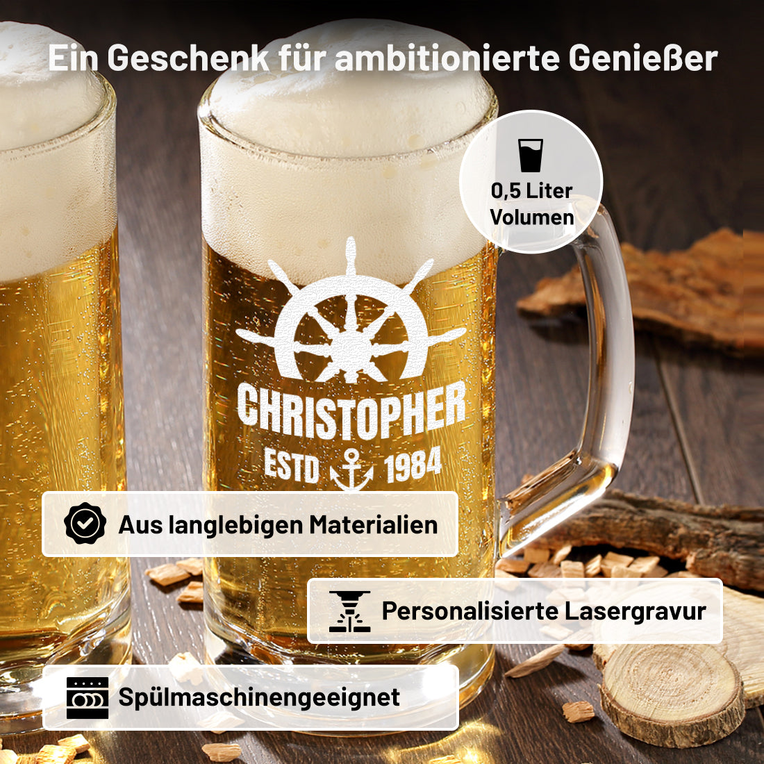 Personalisierter Bierkrug 500 ml mit Gravur - ideal als Geschenk