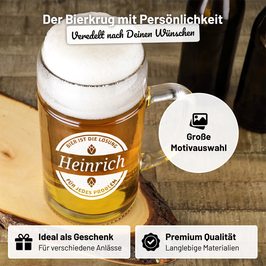 Maßkrug 1 Liter "Bier ist die Lösung" mit Gravur - Männergeschenk