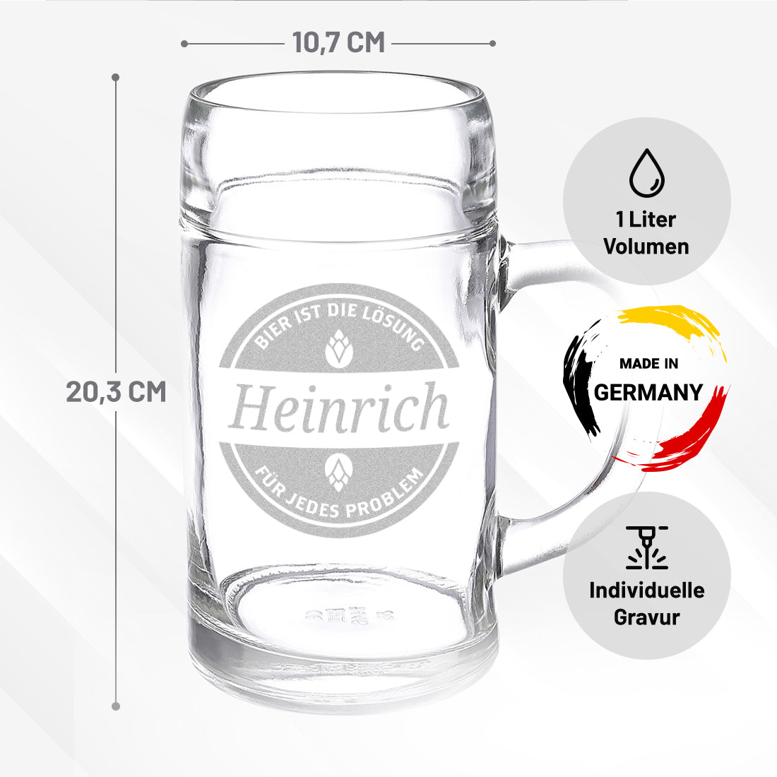 Maßkrug 1 Liter "Bier ist die Lösung" mit Gravur - Männergeschenk