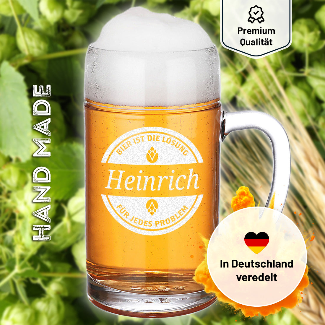 Maßkrug 1 Liter "Bier ist die Lösung" mit Gravur - Männergeschenk