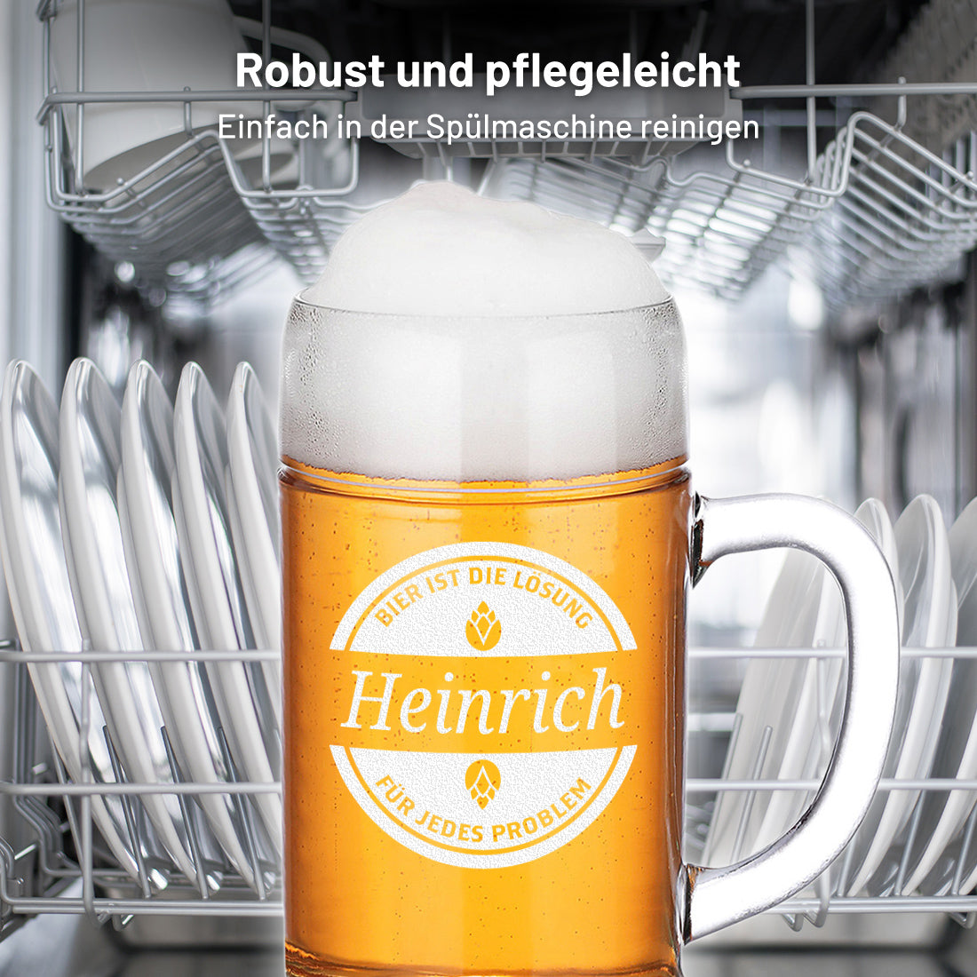 Maßkrug 1 Liter "Bier ist die Lösung" mit Gravur - Männergeschenk