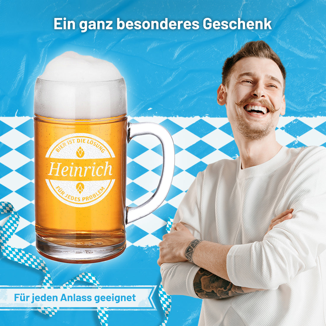 Maßkrug 1 Liter "Bier ist die Lösung" mit Gravur - Männergeschenk