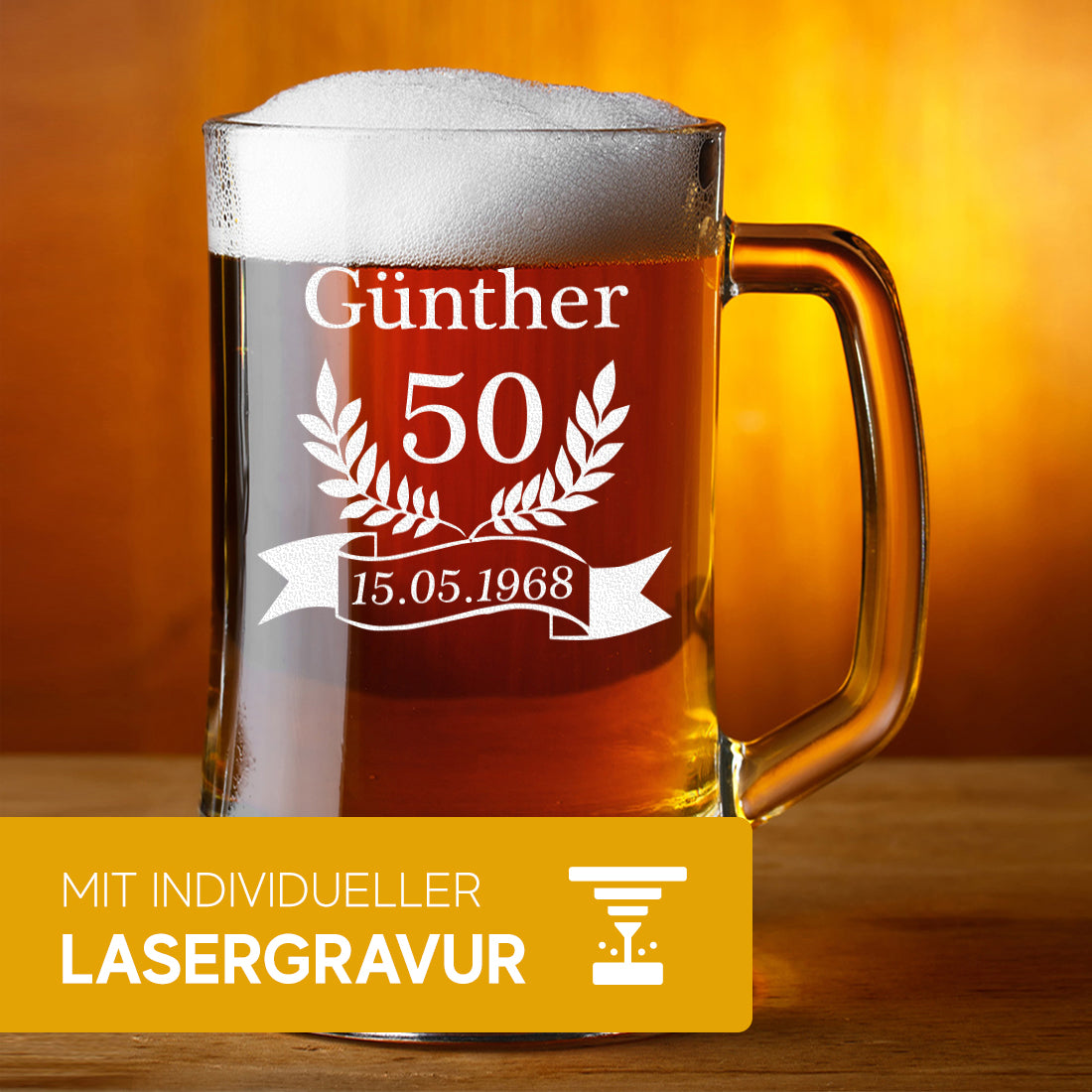Personalisierter Bierkrug 0,5 Liter mit Gravur - ideal zum Geburtstag