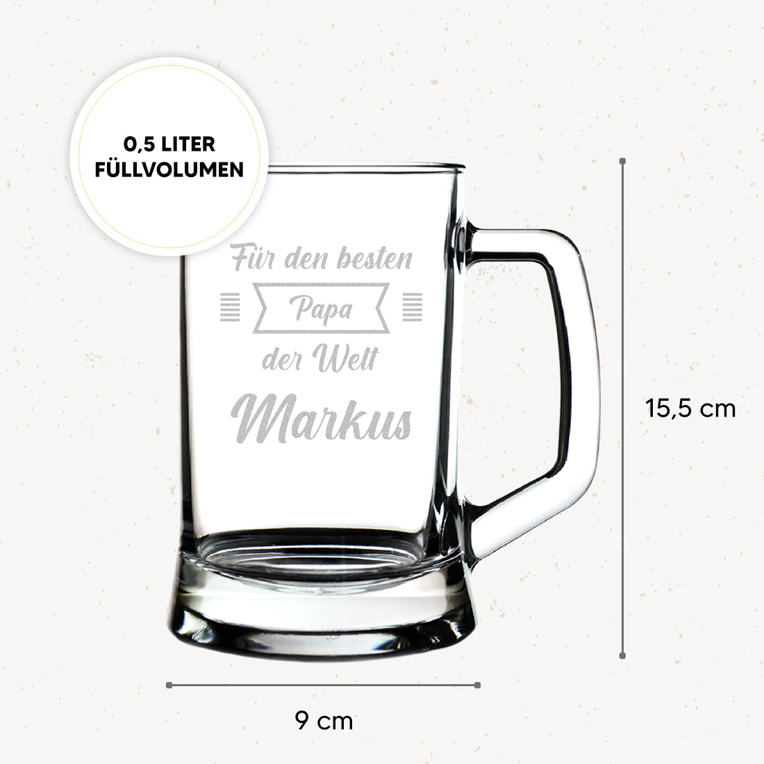 Bierkrug 0,5 Liter mit Gravur "Für den besten Papa der Welt"