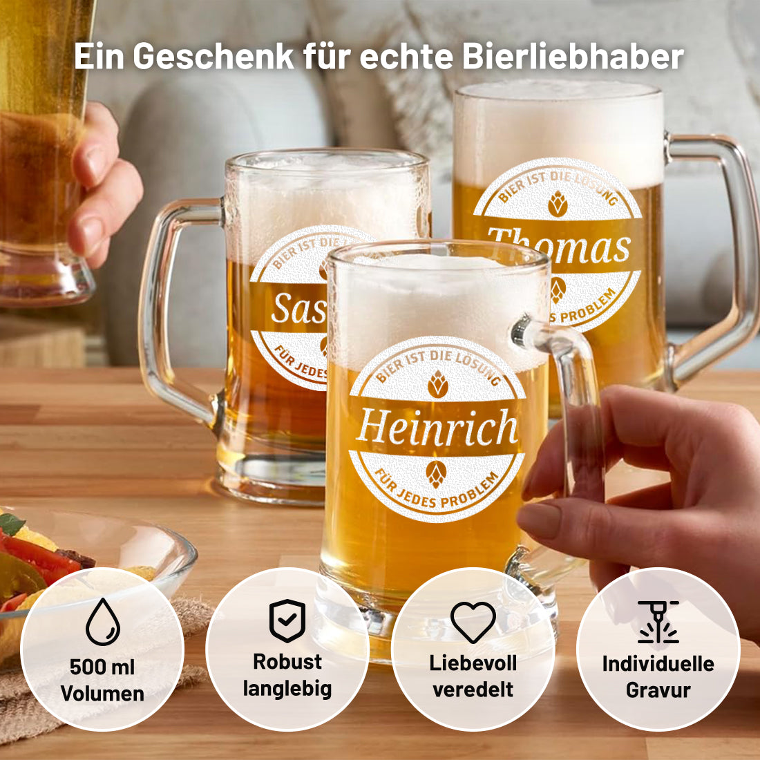 Bierkrug 0,5 Liter mit Henkel mit personalisierter Gravur