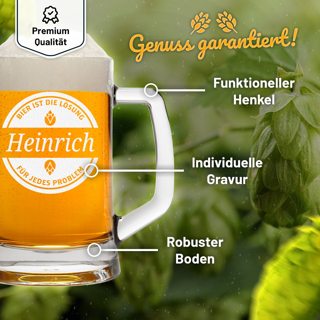 Bierkrug 0,5 Liter mit Henkel mit personalisierter Gravur