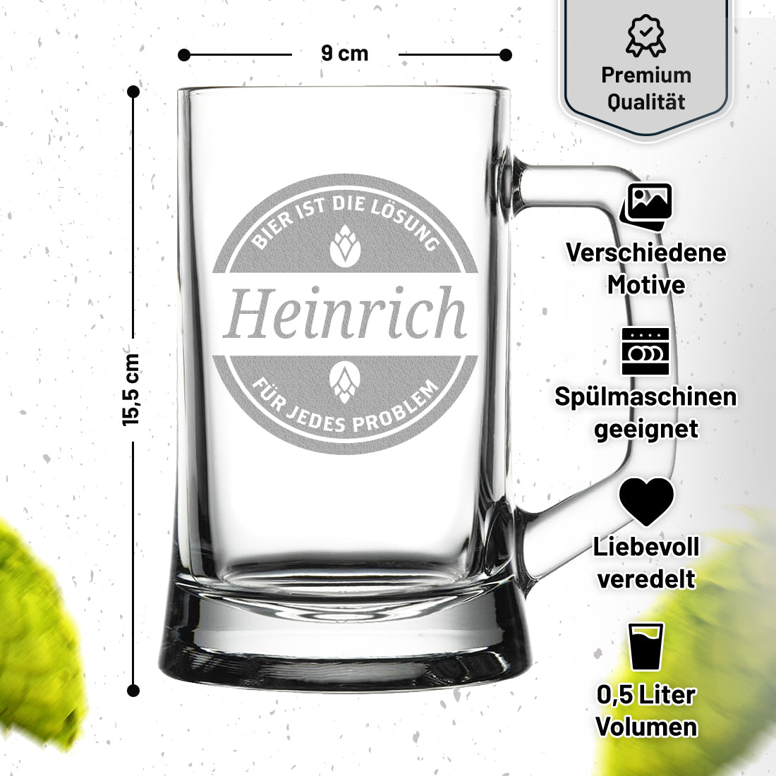 Bierkrug 0,5 Liter mit Henkel mit personalisierter Gravur