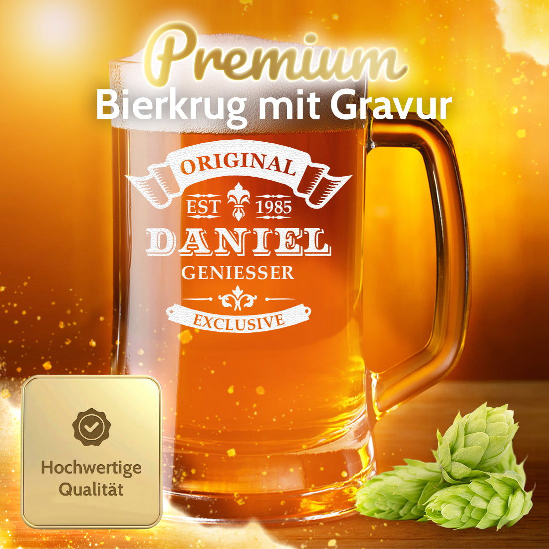 Bierkrug 0,5 Liter mit Ornament personalisiert