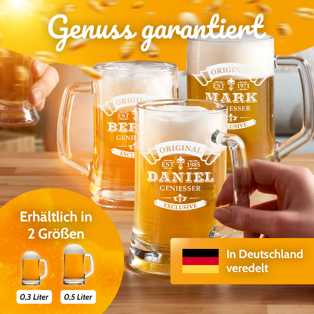 Bierkrug 0,5 Liter mit Ornament personalisiert