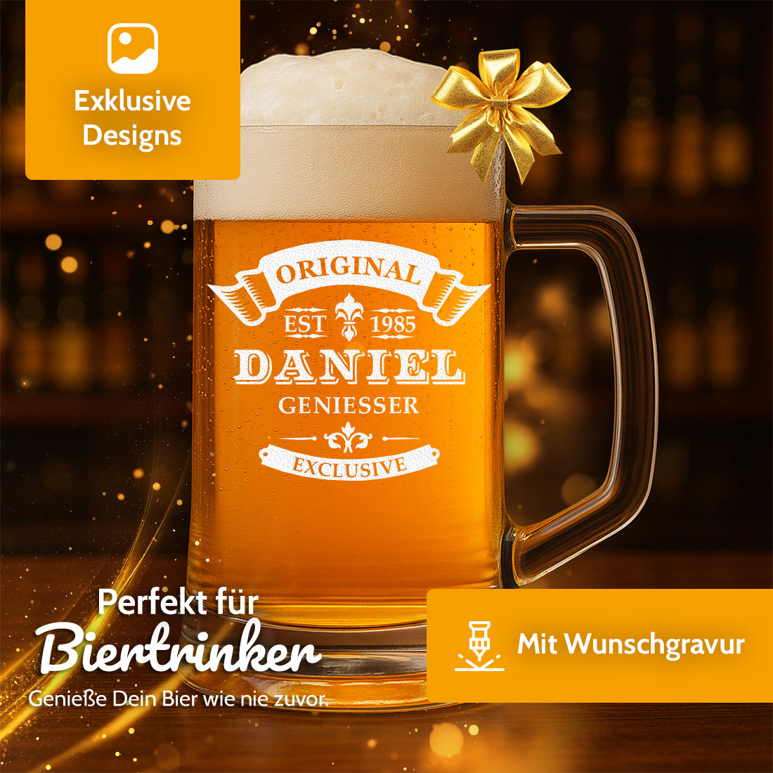 Bierkrug 0,5 Liter mit Ornament personalisiert