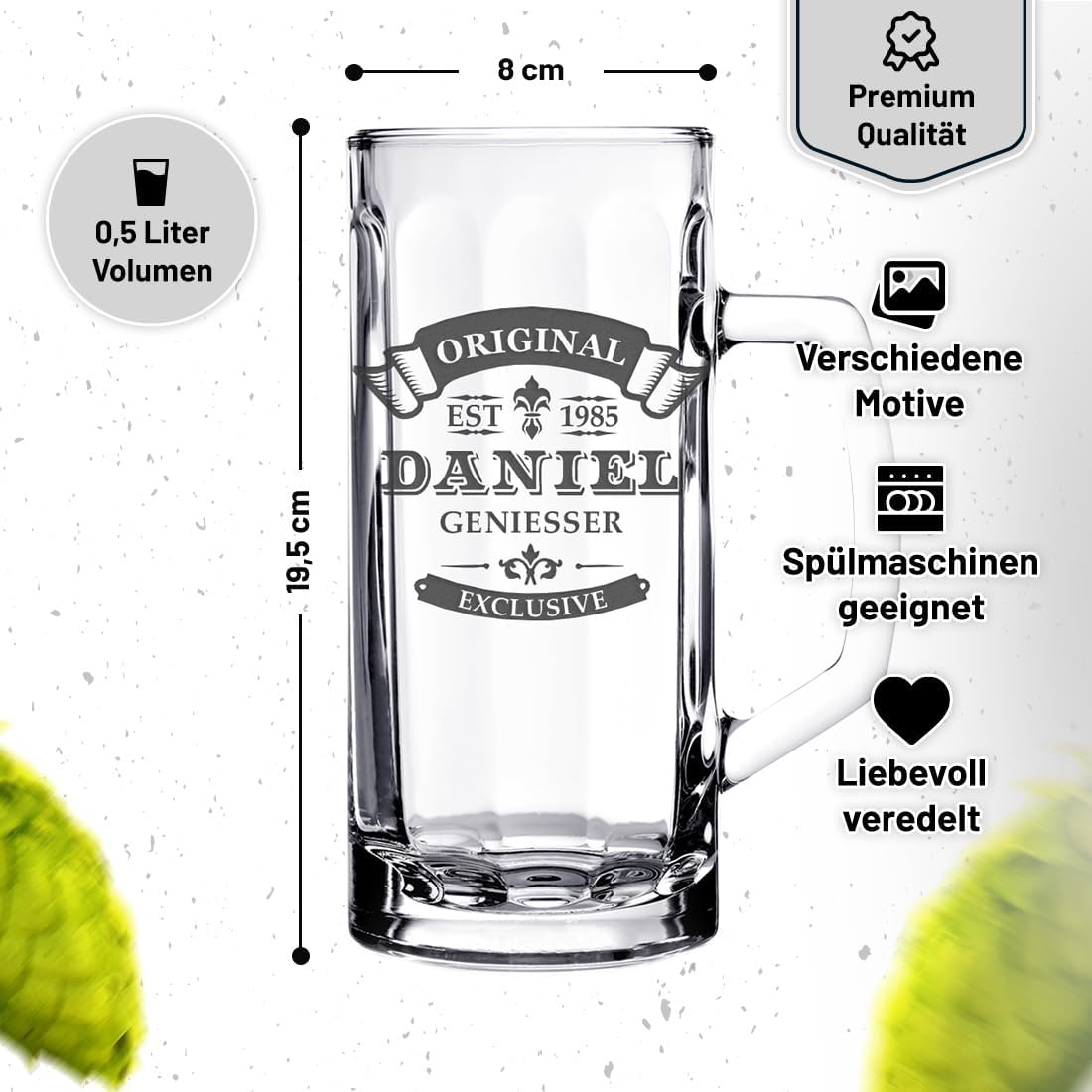 Personalisierter Bierkrug mit Gravur 0,5 Liter - Original Exklusive