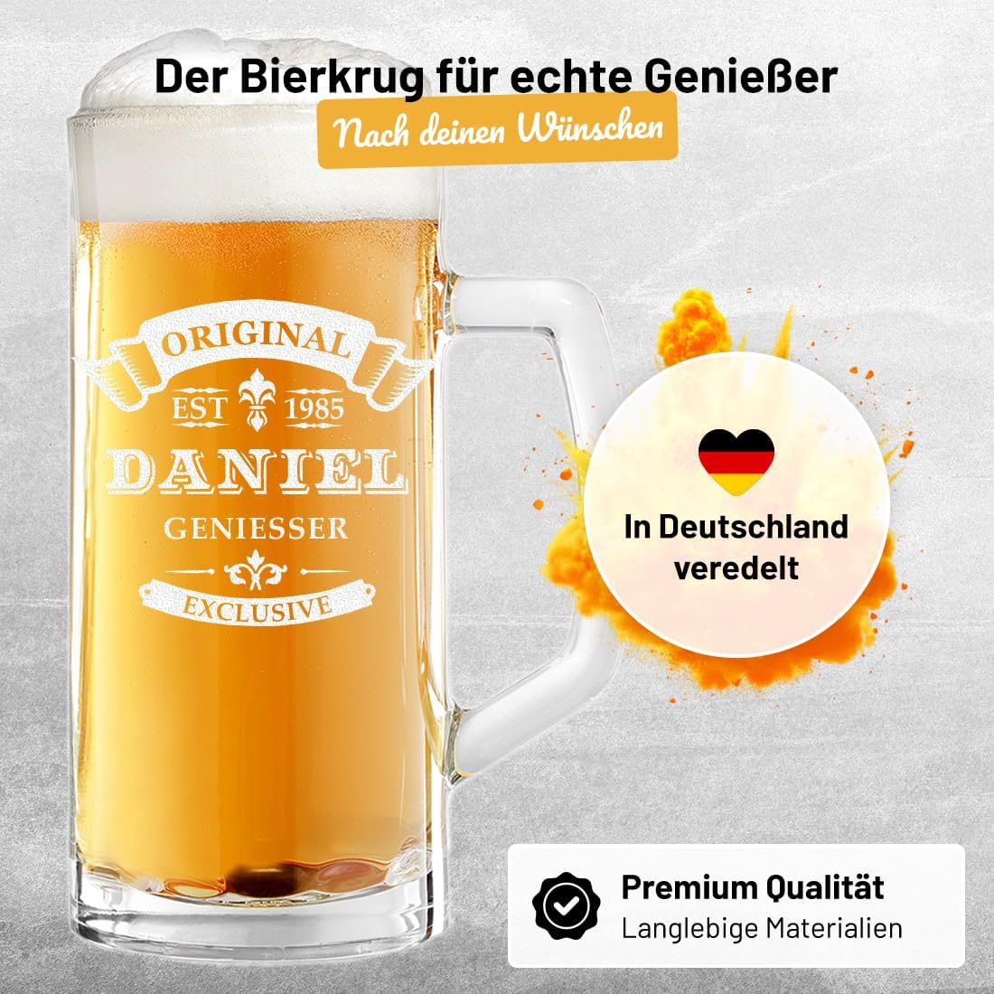 Personalisierter Bierkrug mit Gravur 0,5 Liter - Original Exklusive