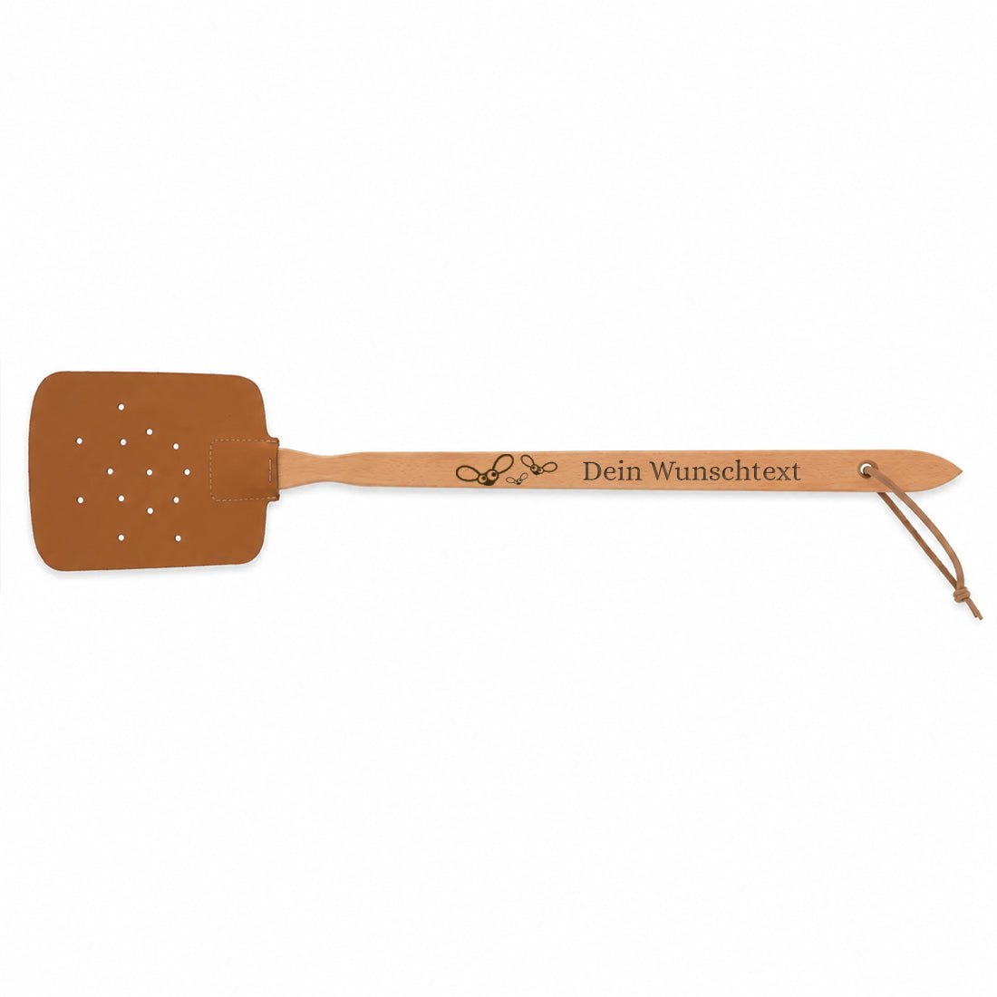 Personalisierte Holz-Fliegenklatsche mit Motiv als originelle Geschenkidee.