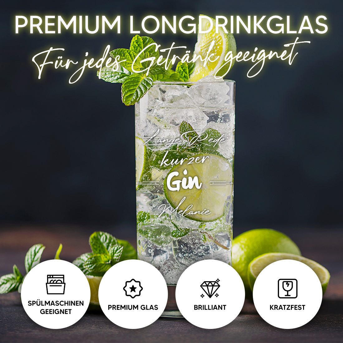 Personalisiertes Gin Glas 485 ml mit Gravur - "Der Gin des Lebens"