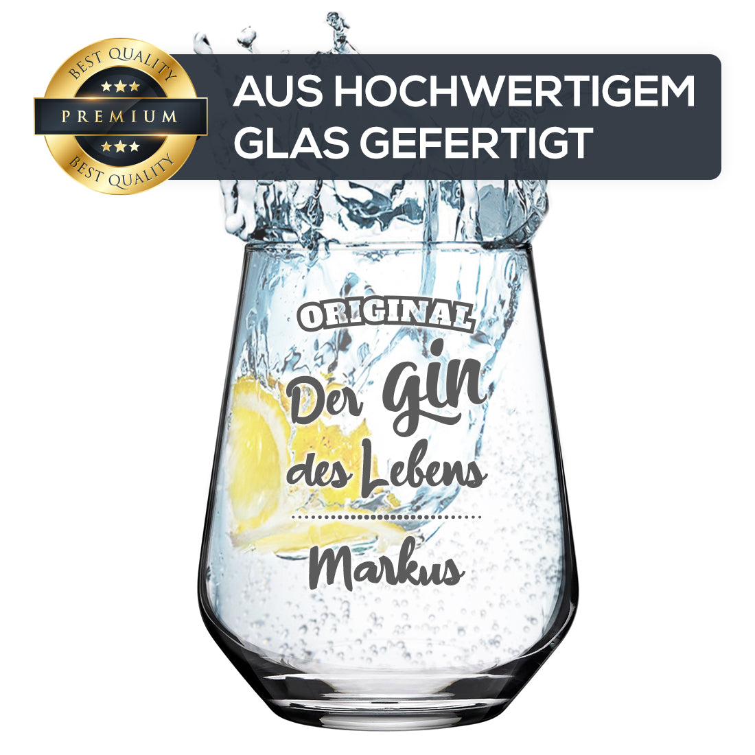 Elegantes Gin Glas 425 ml mit Gravur "Der Gin des Lebens"