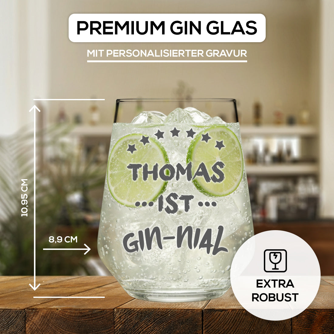 Gin Tonic Trinkglas 425 ml mit Wunschgravur - mit Namen graviert