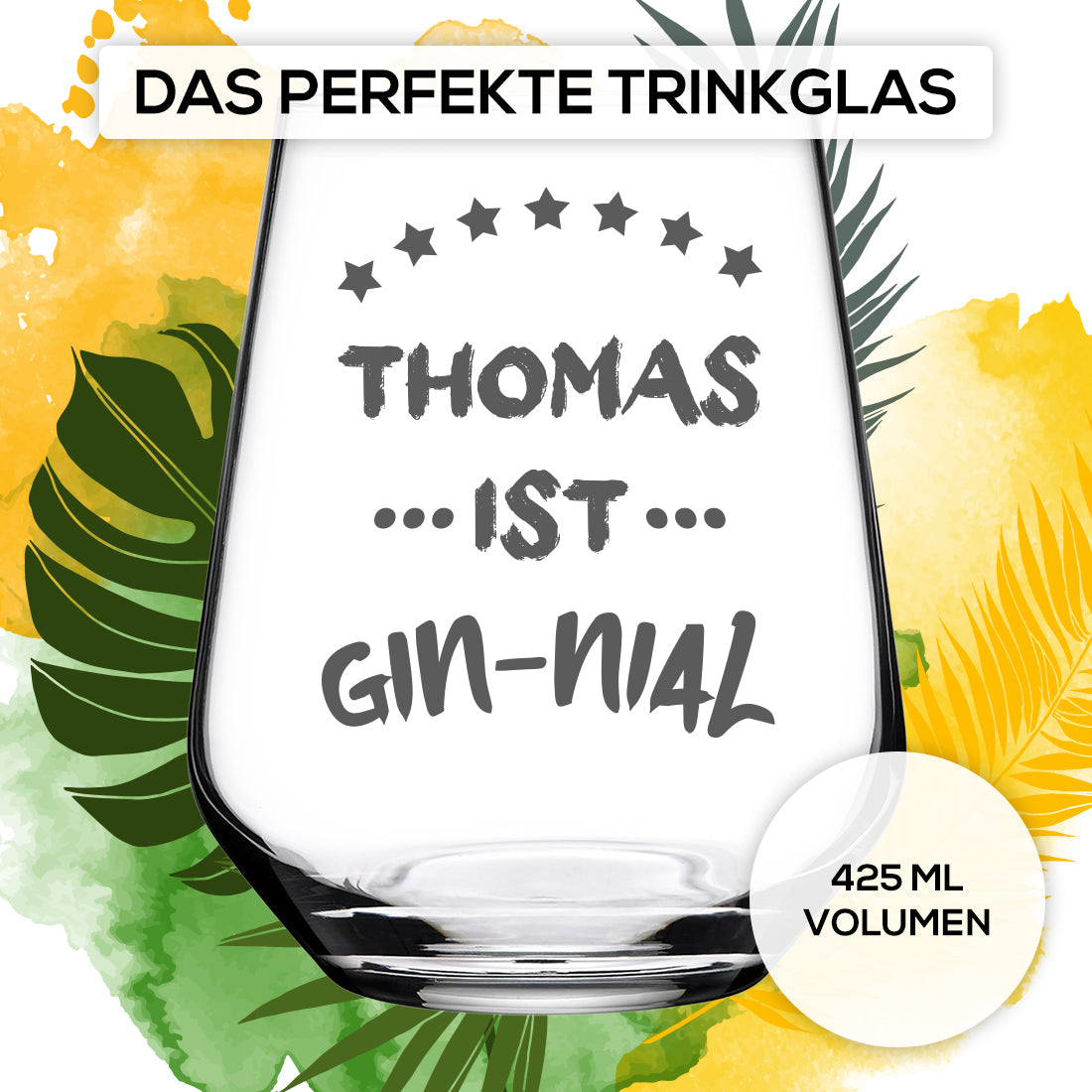 Gin Tonic Trinkglas 425 ml mit Wunschgravur - mit Namen graviert