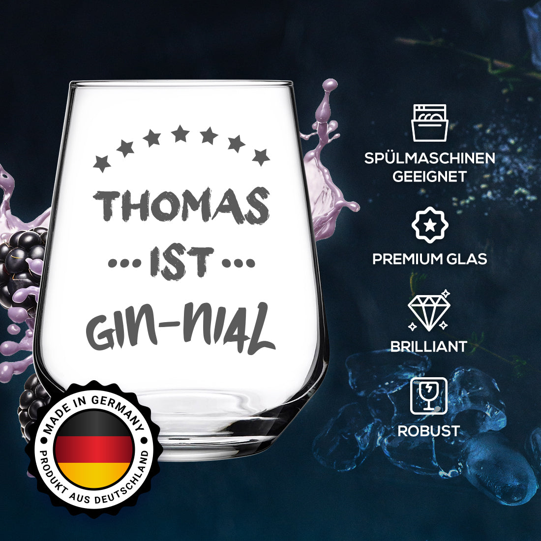 Gin Tonic Trinkglas 425 ml mit Wunschgravur - mit Namen graviert