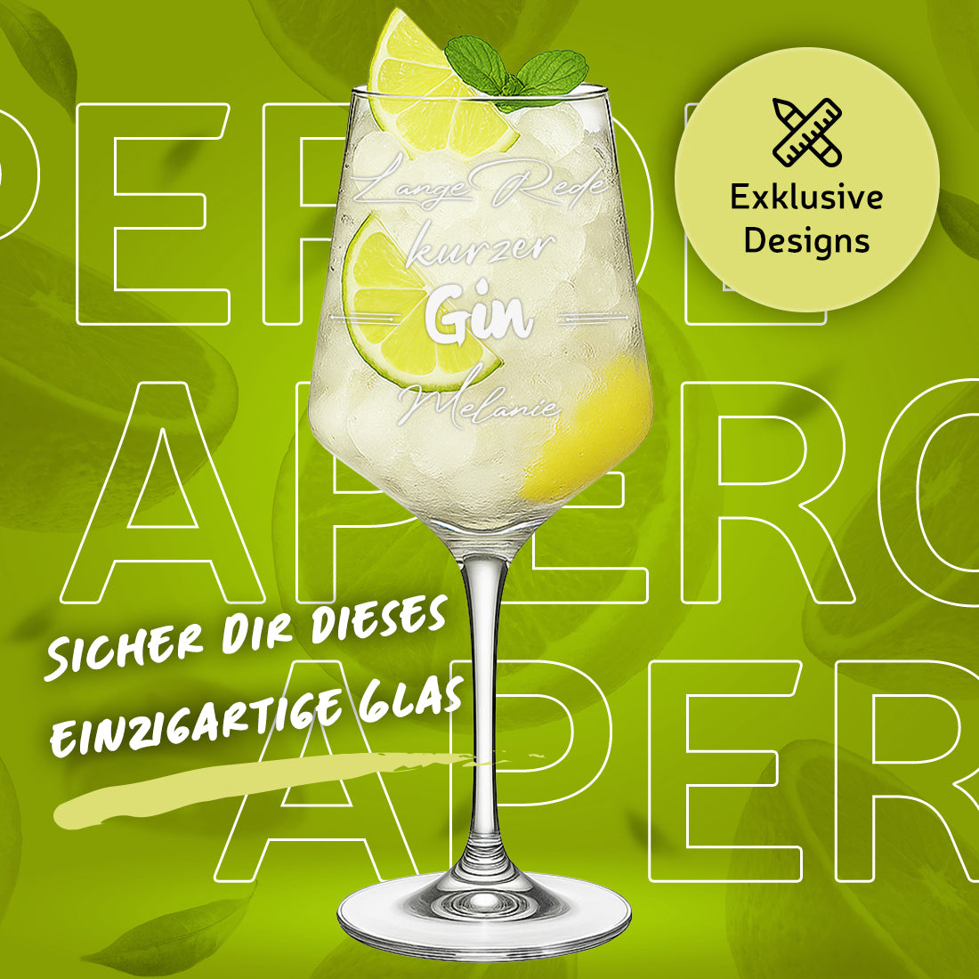 Modernes Gin Glas 560 mit personalisierter Gravur - Lange Rede kurzer Gin