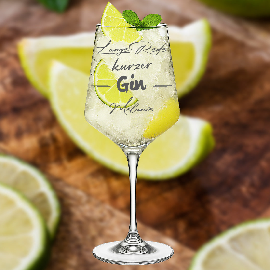 Modernes Gin Glas 560 mit personalisierter Gravur - Lange Rede kurzer Gin