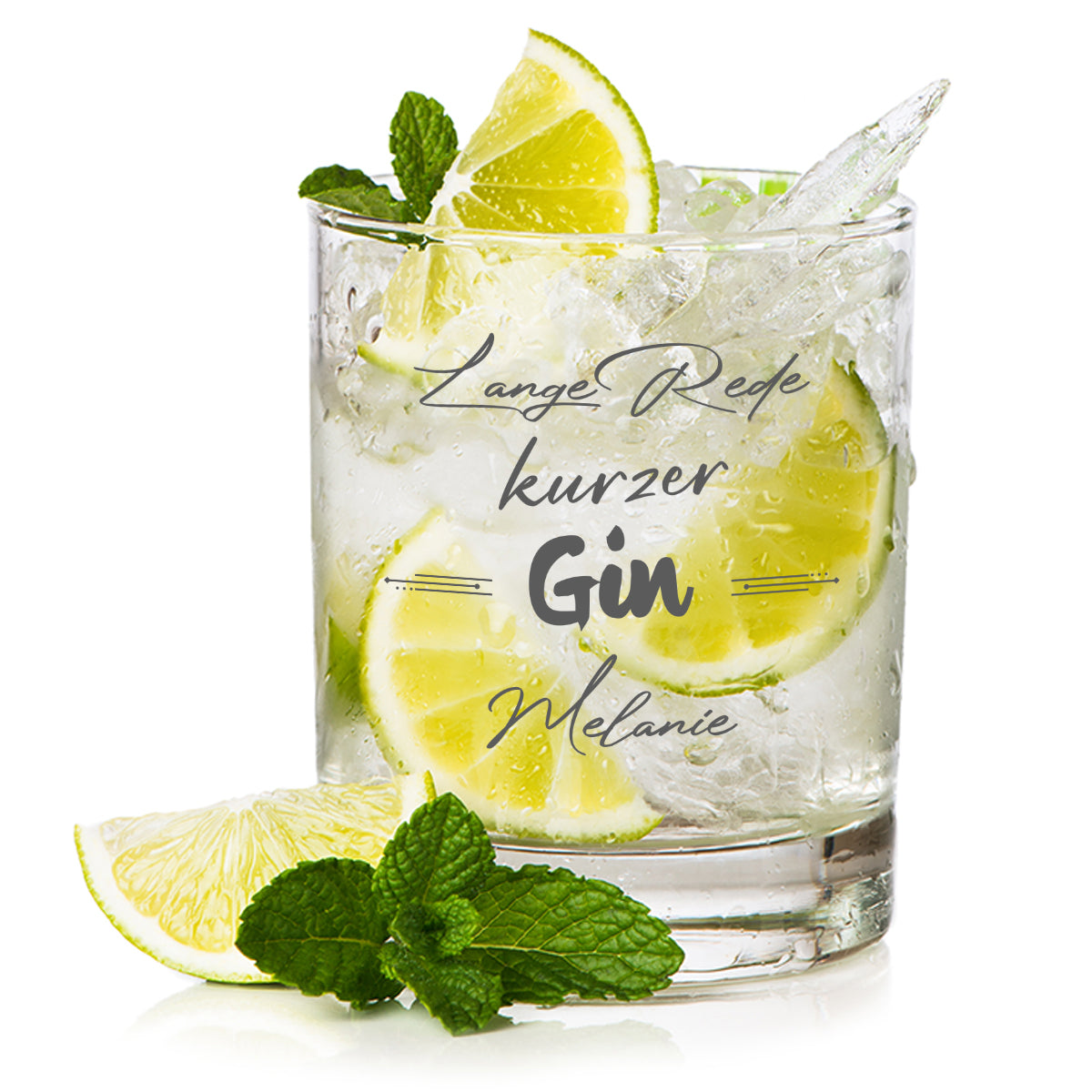 Gin Tonic Cocktailglas 320 ml mit Gravur "Lange Rede kurzer Gin"